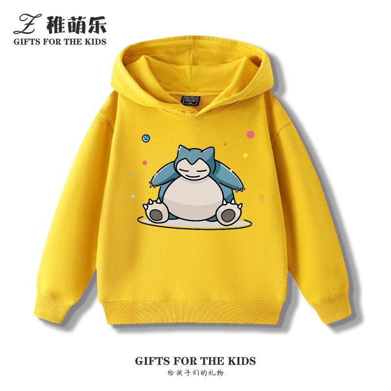 Children's Cartoon Pokémon Snorlax Printed Pullover Clothes Boys Girls Autumn and Winter Casual Fashion Warm Hooded Sweatshirt