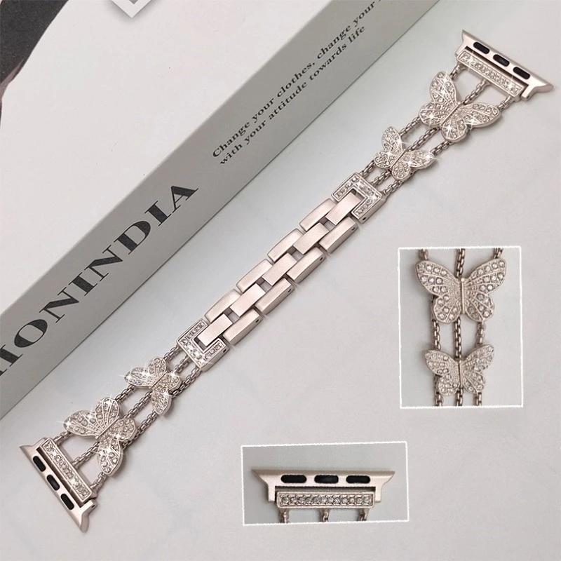 Ремешок для часов, металлический ремешок для Apple Watch, ремешок Ultra, 4 мм, 45 мм, 40 мм, 41 мм, 49 мм, блестящая цепочка-браслет-бабочка для iWatch Series 9, 8, 7, 6, 5 SE 4, 3