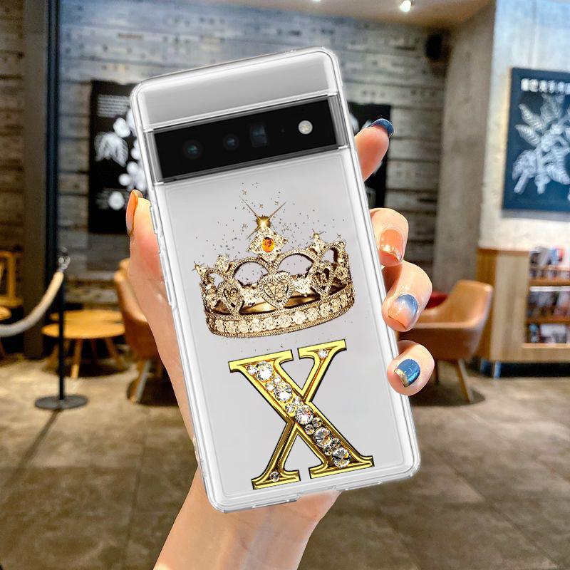 Чехол для телефона Google Pixel 10 Pro 10A Pixel 9 Pro XL Pixel 8 Pro 9A 8A 7A 7 6A 6 Pro Мягкий ТПУ Чехол Алмазная Корона Буква 26