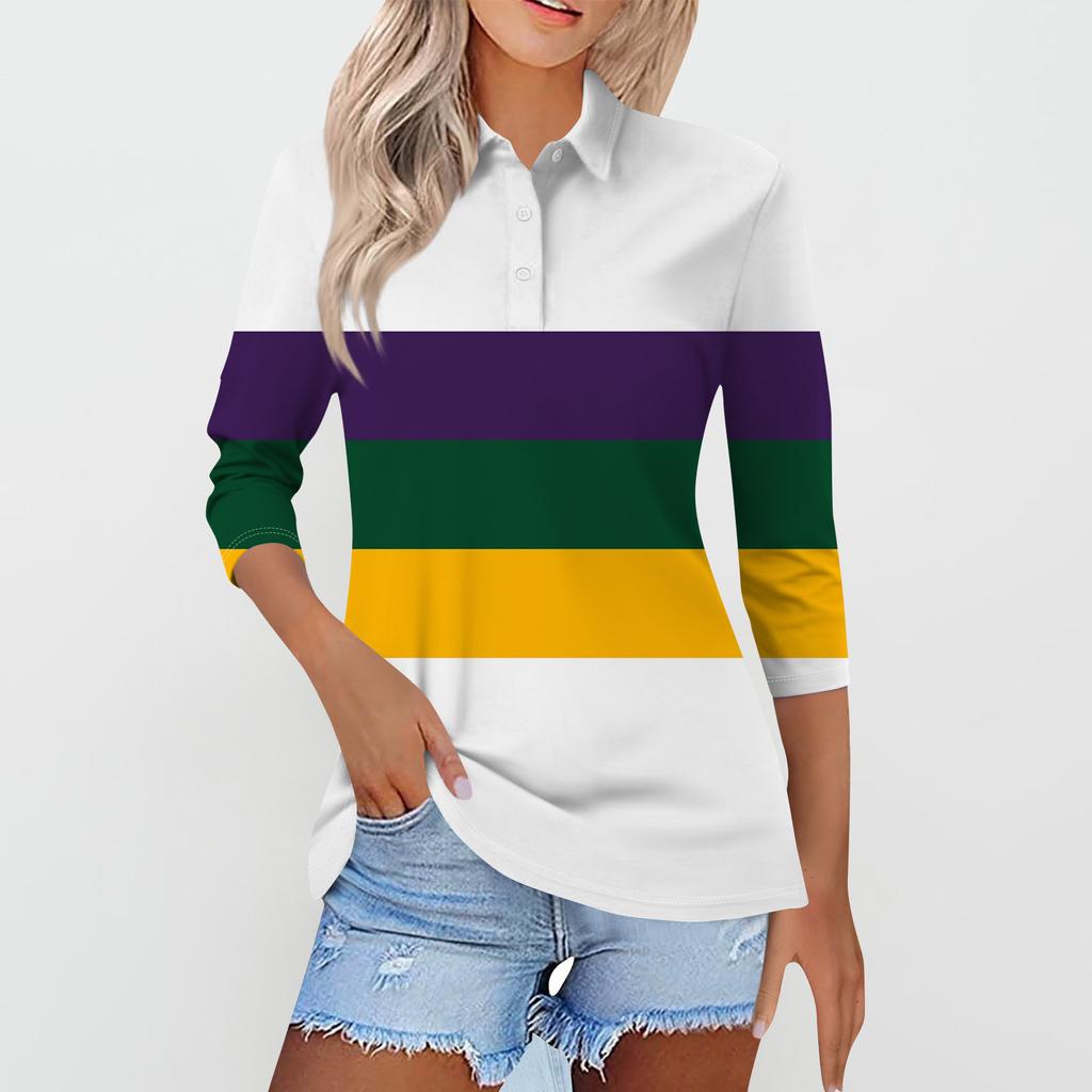 Женская модная повседневная рубашка с короткими рукавами 3/4 с лацканами и принтом, женские топы на пуговицах