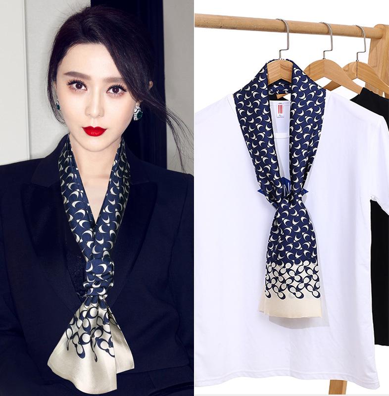 Шарф из искусственного шелка, сезонный маленький шарф, повязка на голову, длинный шарф, универсальный женский шарф с завязками