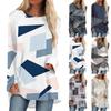 Women's Fashion Casual T-shirt Printing Long Sleeve Round Neck Medium Long Top