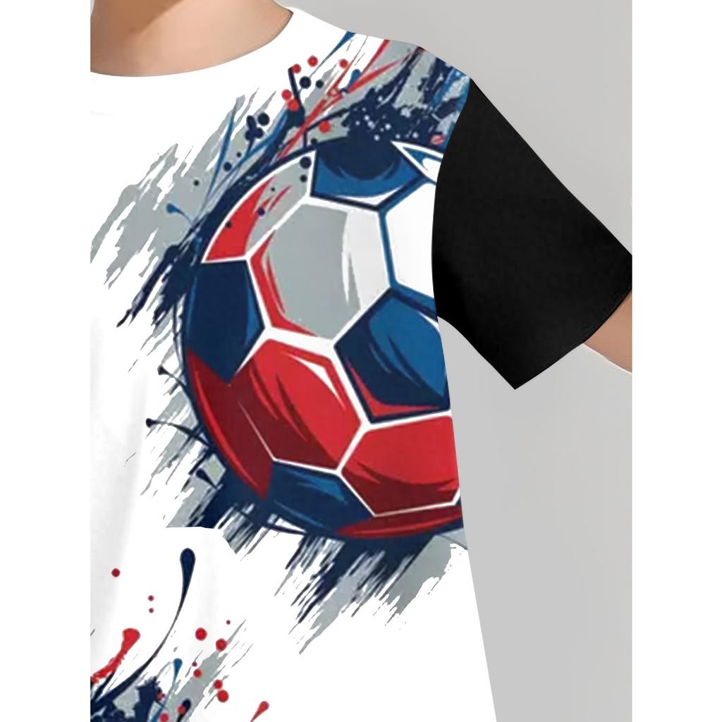 Summer 2025 fashion and casual 3D printed football pattern polyester breathable and lightweight children's set
