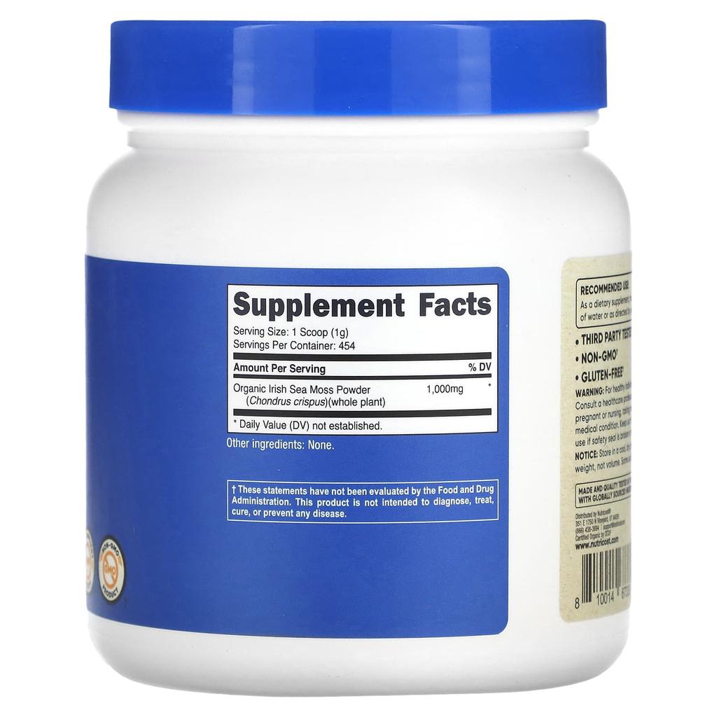 Organic Irish Sea Moss Powder, Unflavored, 454G(16Oz)