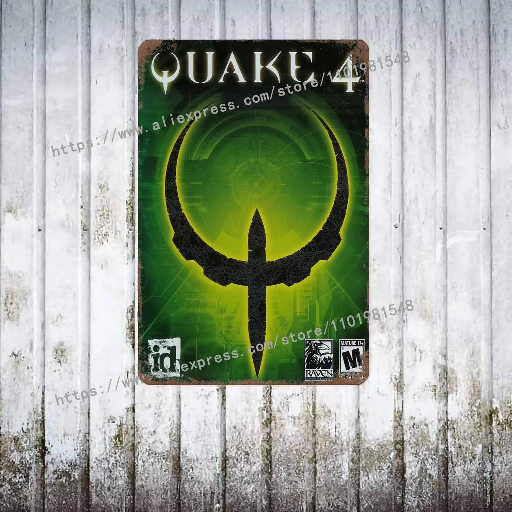 Видеоигра Quake Металлический Декор Постер Винтажная Жестяная Вывеска Металлическая Вывеска Декоративная Табличка для Паба Бара Мужской Пещеры Клуба Настенное Украшение