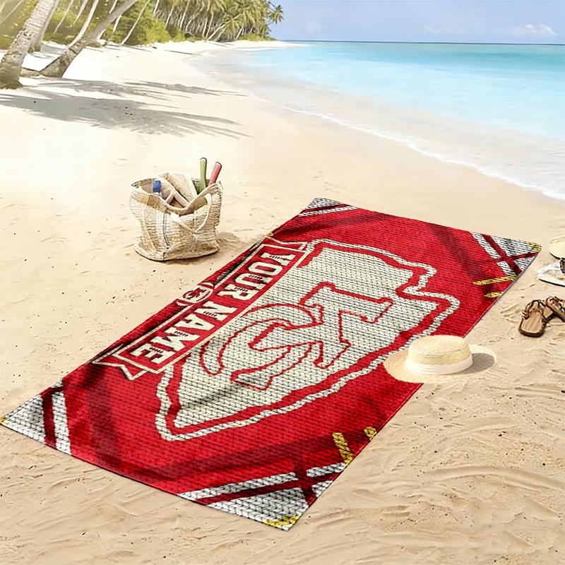 Custom Name,Kansas City Chiefs Print Beach Towel, Large Soft Quick Dry Towel for Beach Camping Swimming