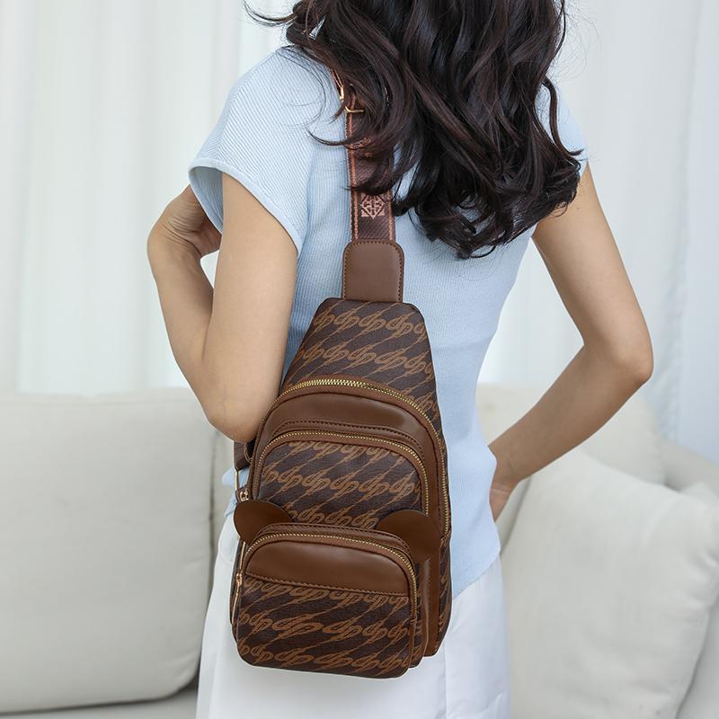 Print Chest Bag Women's Shoulder Bag Multi-Functional Soft Leather Crossbody Bag