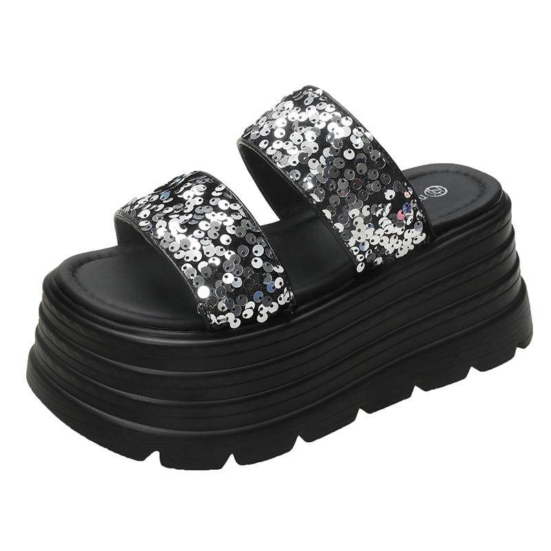 Fashion 8.5CM Bling Woman Platform Sandals Ladies Elegant Medium Women's Shoes Flats Summer Sandals Women Designer Shoes Girls slippers