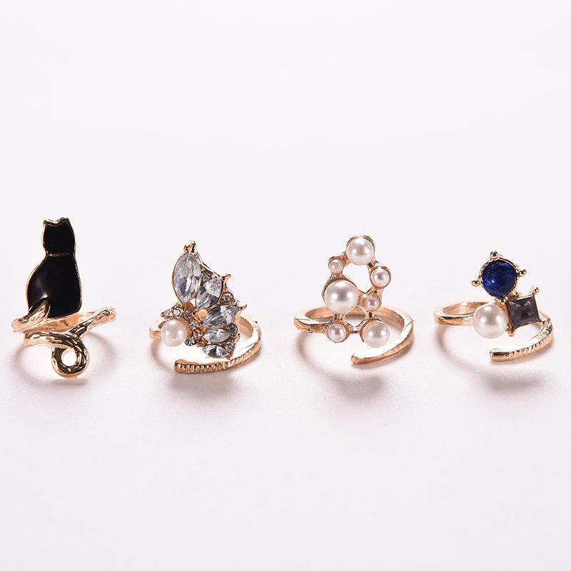 Женские кольца с кошачьим жемчугом и цирконием, набор из 4 шт./набор шикарных колец на костяшки пальцев