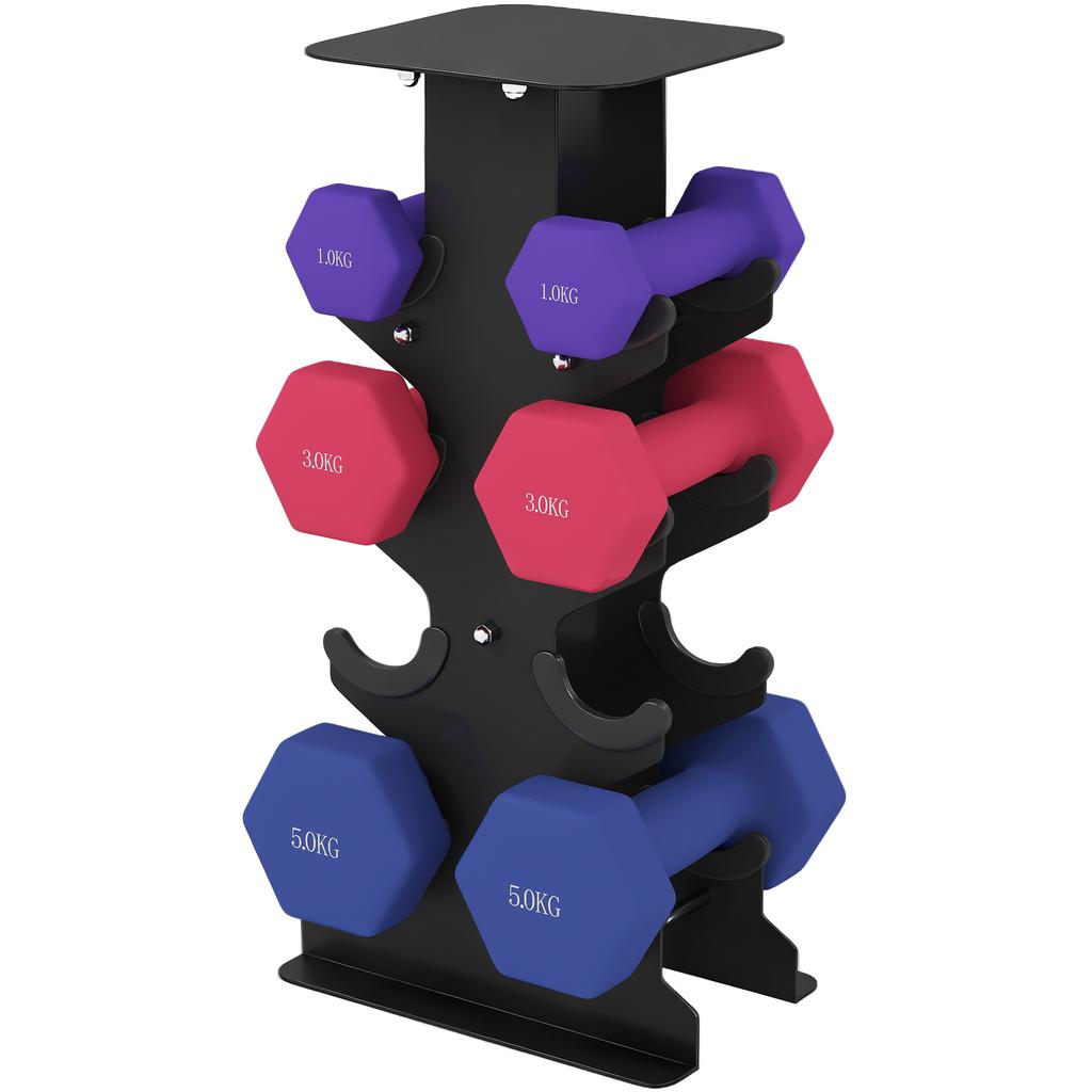 Dumbbell Set 3 Pairs of Dumbbells with Storage Stand Non-Slip Grip, 1-5 kg Hexagon