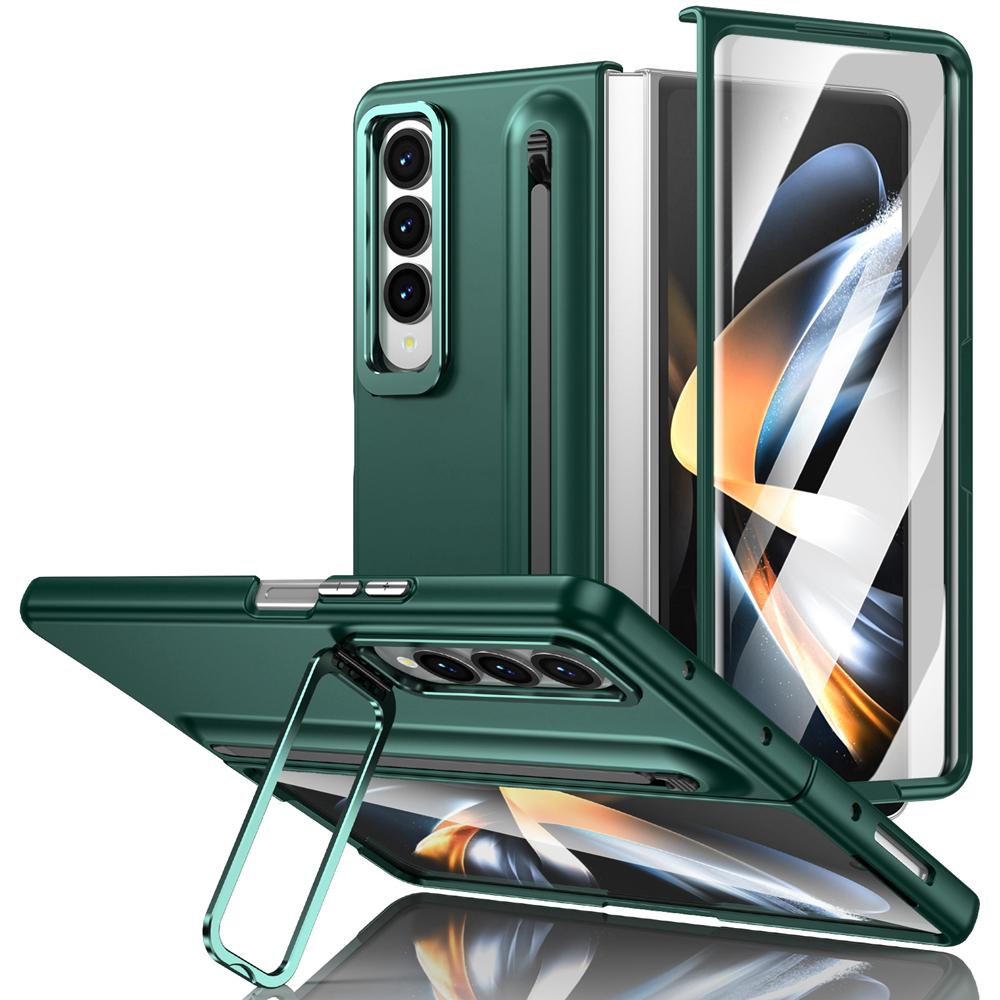 KEYSION С чехлом для сенсорной ручки для Samsung Galaxy Z Fold 4 3 5G, жестким чехлом для телефона с подставкой из ПК и защитой экрана из закаленного стекла