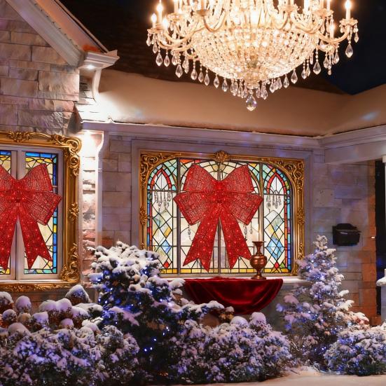 Светодиодное рождественское украшение в виде банта, уличное праздничное украшение для двора с красными огнями, управляемые таймером праздничные гирлянды-банты