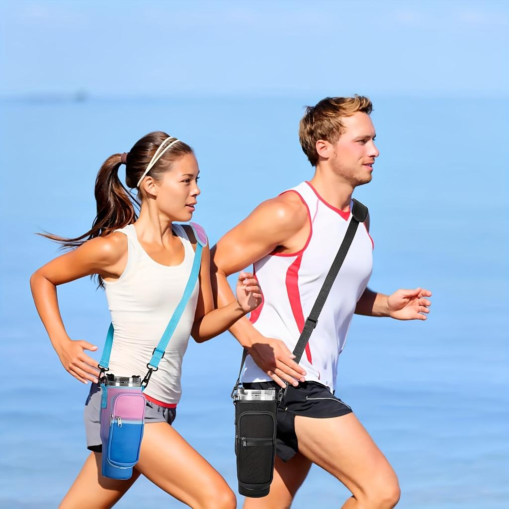 Water Bottle Carrying Case with Phone Pocket - Adjustable Shoulder Strap for Outdoor Travel and Sports