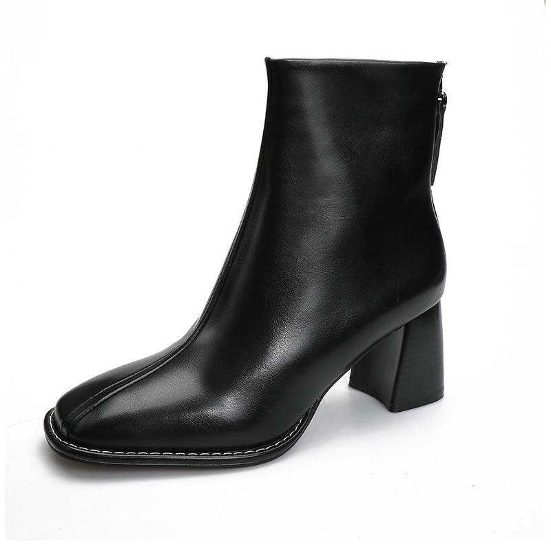 Осень и зима новые короткие ботильоны на высоком каблуке женские на заказ корейская версия ботинки на толстом каблуке детские на заказ квадратный носок задняя молния мартин женские