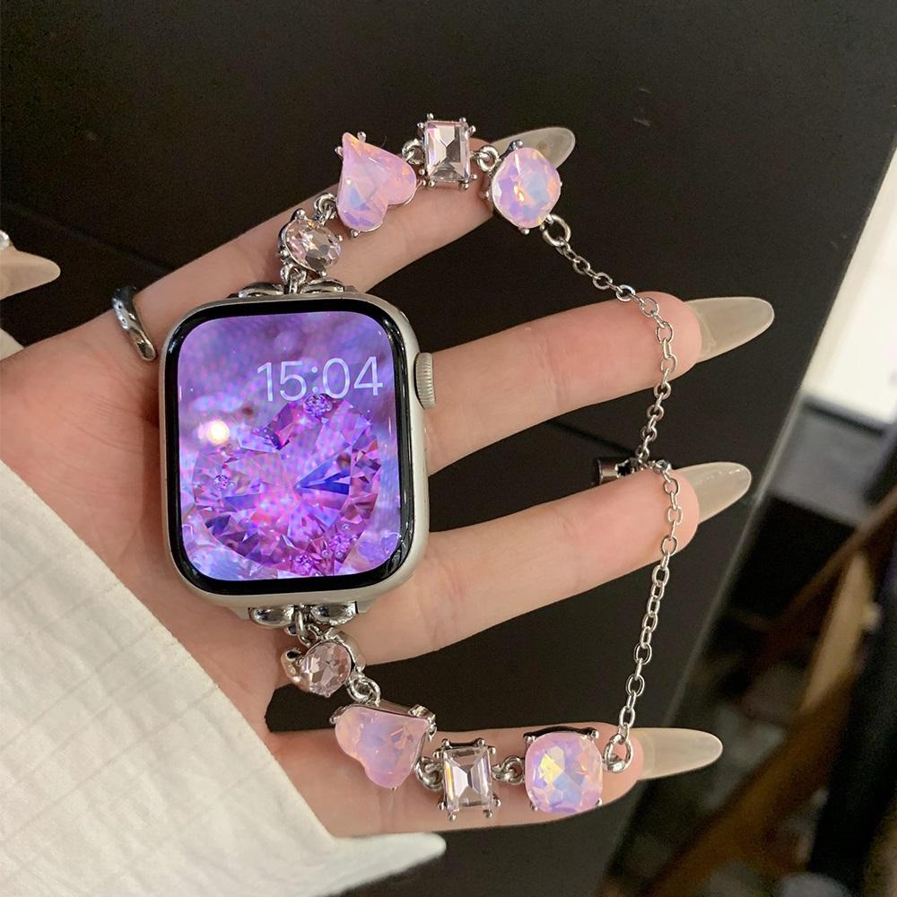 Цветной ремешок из нержавеющей стали для Apple Watch Ultra 2 49 мм 9 8 7 42 мм 44 45 мм Женский кристальный ремешок для IWatch 6 5 4 Se 38 40 41 мм