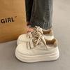Модные кроссовки на платформе молочного цвета | Винтажные милые дерзкие кроссовки на шнуровке в стиле кэжуал