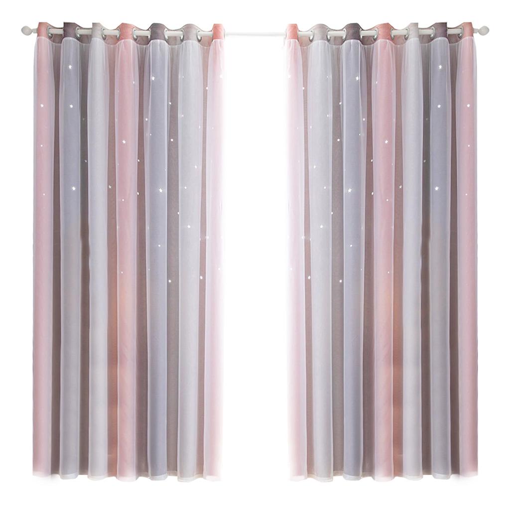 2 шт., занавеска с простым градиентом, ажурный звездный узор, двухслойная затемненная спальня, гостиная