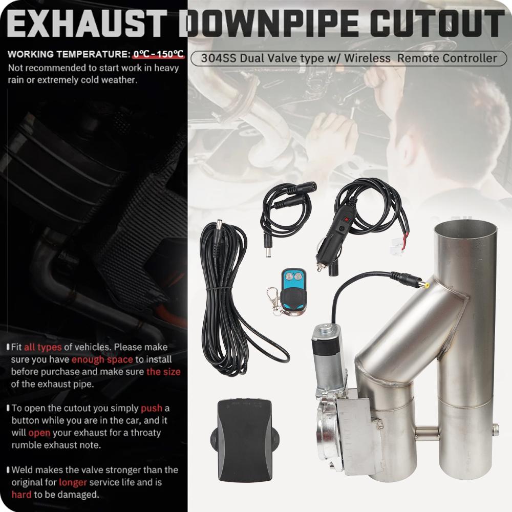 2.5 Inch/3 Inch Dual Exhaust Y Pipe with Controller Stainless Steel Silver Kit TP-1028