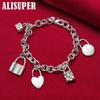 925 Sterling Silver Bracelet Heart / Circle / Square Lock Bracelets Jewelry