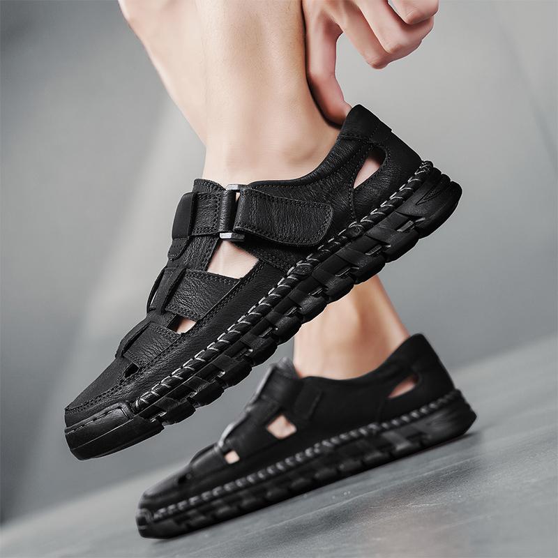 Модные мужские сандалии Кожаные дышащие мужские повседневные туфли Летние нескользящие классические римские сандалии Шлепанцы Клоги Уличная обувь для ходьбы