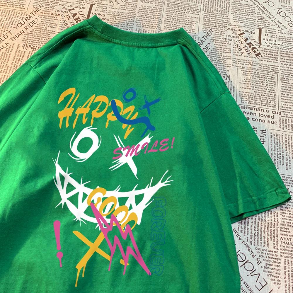 Happy Word Funny Forever Colorful Pattern T Shirt Men Casual Loose Summer Tops Casual Oversize T Shirt Cartoons Pattern Tshirt
