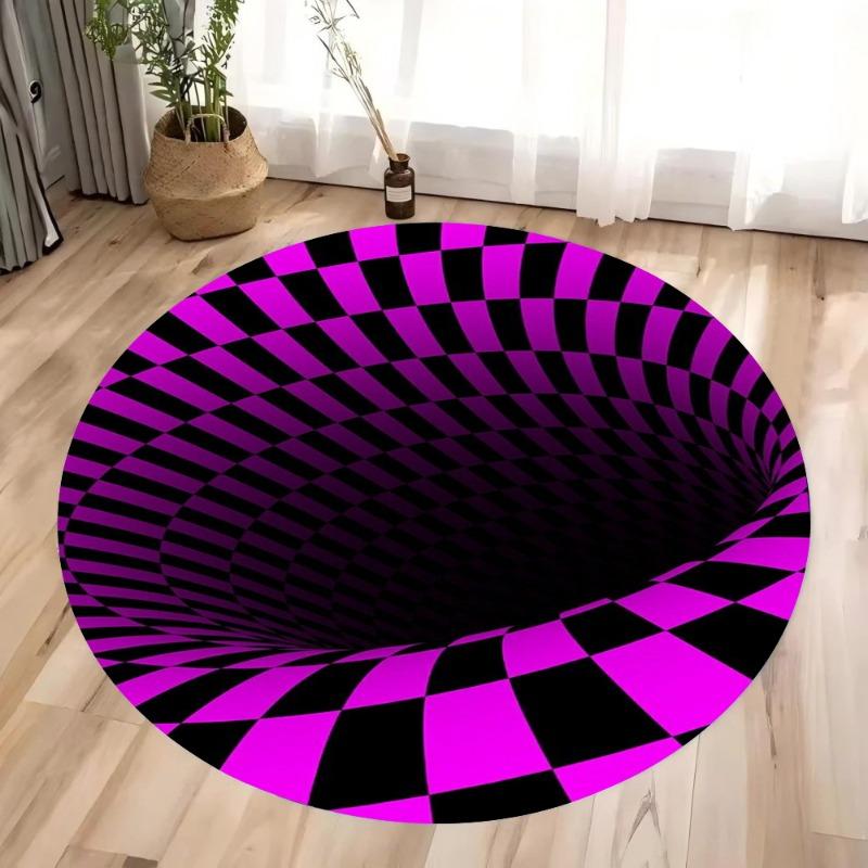 3D Клетчатый Круглый Ковер для Зоны Спальня Кухонный Коврик Стираемый Ковер для Акцента на Пол в Помещении Ковер для Ванной Комнаты для Гостиной Домашнего Офиса Прихожей