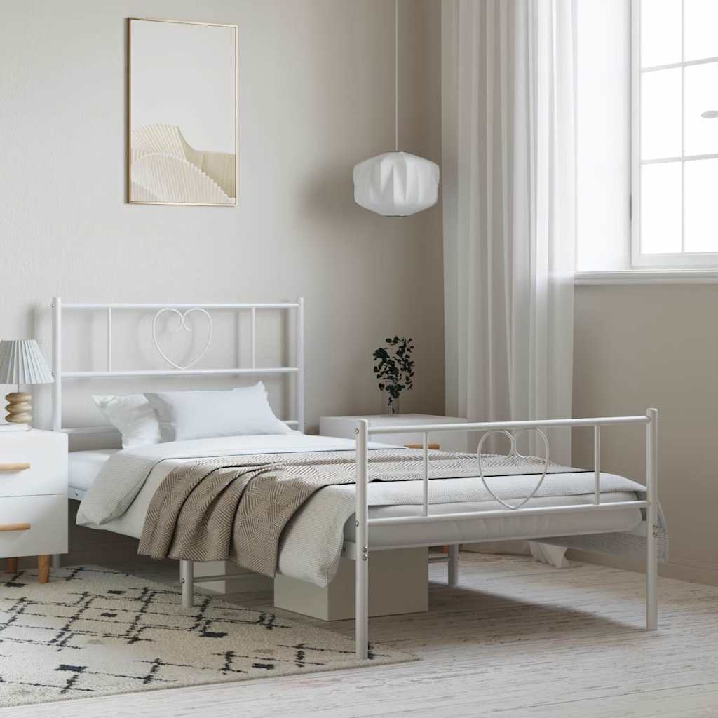Metal Bed Frame with Headboard and Footboard White 100 x 190 cm