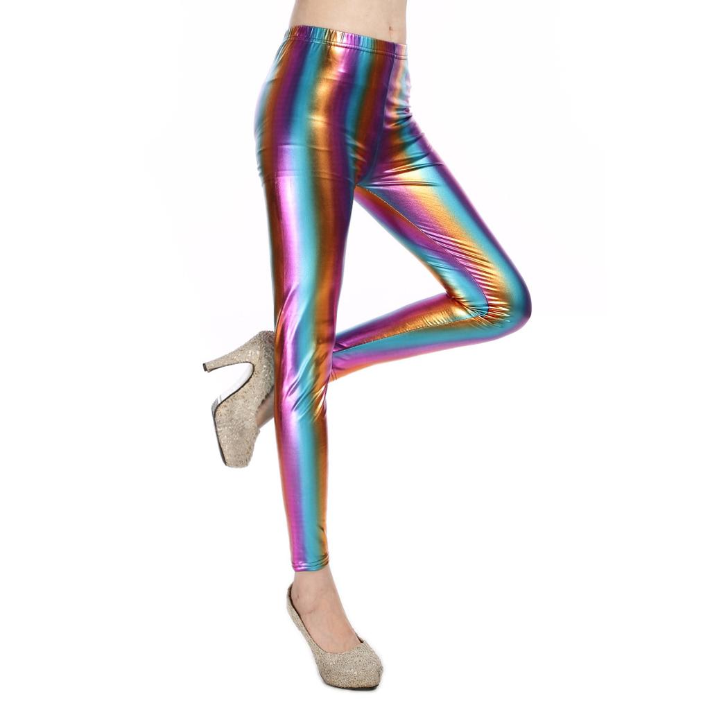 Women Sexy Satin Glossy High Waist Yoga Leggings Nine-point Shiny Oily Gloss Pants