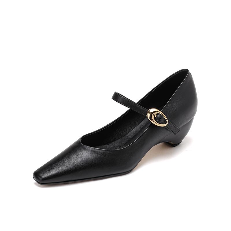 Fashion 2025 Spring Autumn Genuine Leather Mary Janes Pumps Retro Women Square Toe High Heel Casual Pumps Young Ladies Daily Walk Shoes