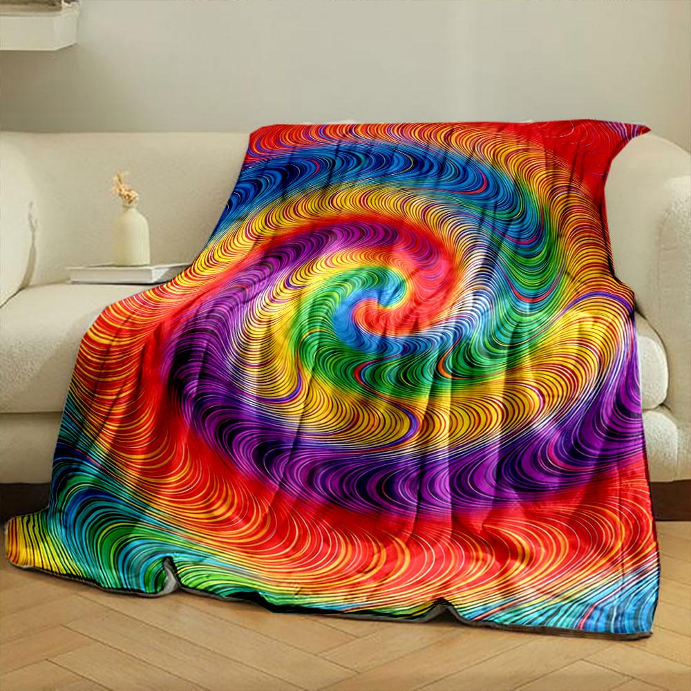 Swirling rainbow vortex with vibrant, curved, and layered color lines. for all seasons blanket lunch break throw gift