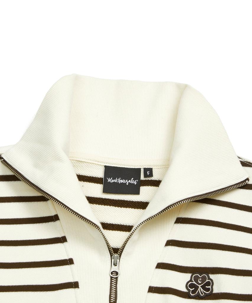MARK GONZALES Women'S Club Striped Half-Zip Sweatshirt - Ivory