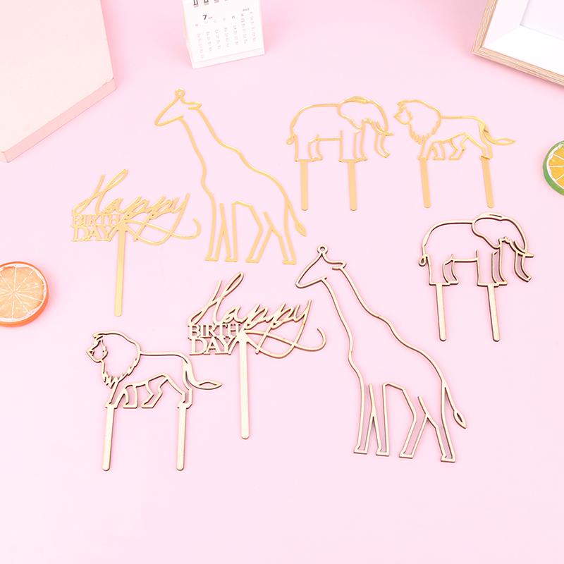 4Pcs Animal Theme Happy Birthday Acrylic Wood Cake Topper Giraffe Cake Toppers