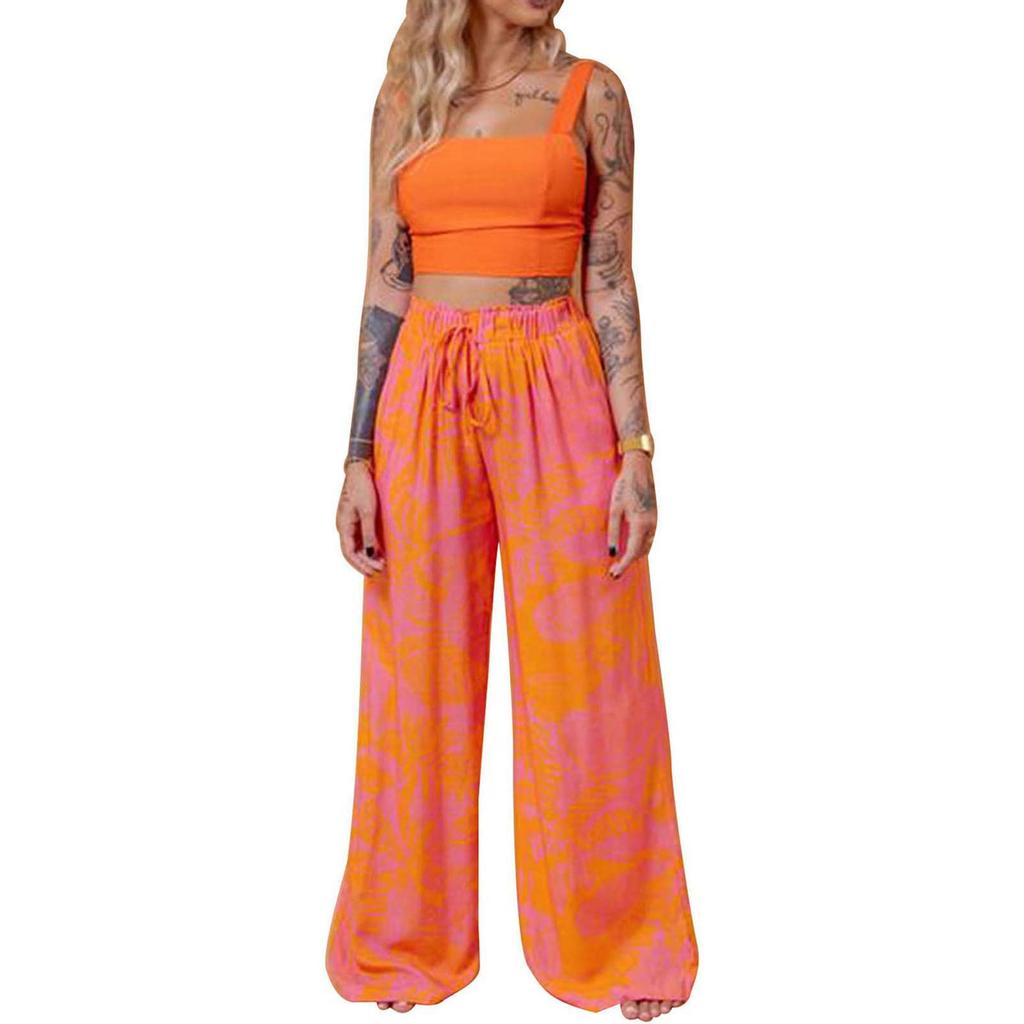 Женский повседневный топ без рукавов с принтом бабочки + длинные брюки, комплект из 2 предметов