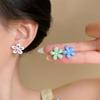 Silver Needle Spray Paint Two-color Flower Asymmetrical Stud Earrings Simple Small Versatile Earrings Fashionable Commuter Fresh Earrings Women