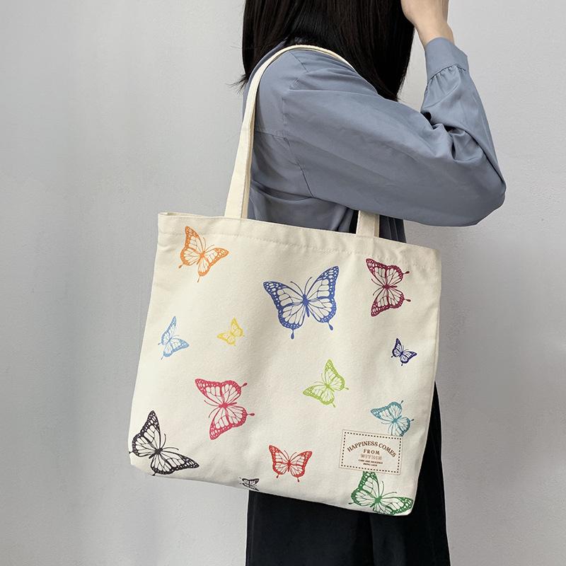 Summer Fresh Butterfly Tote: Women's Sweet Chinese-Style Canvas Shoulder Bag
