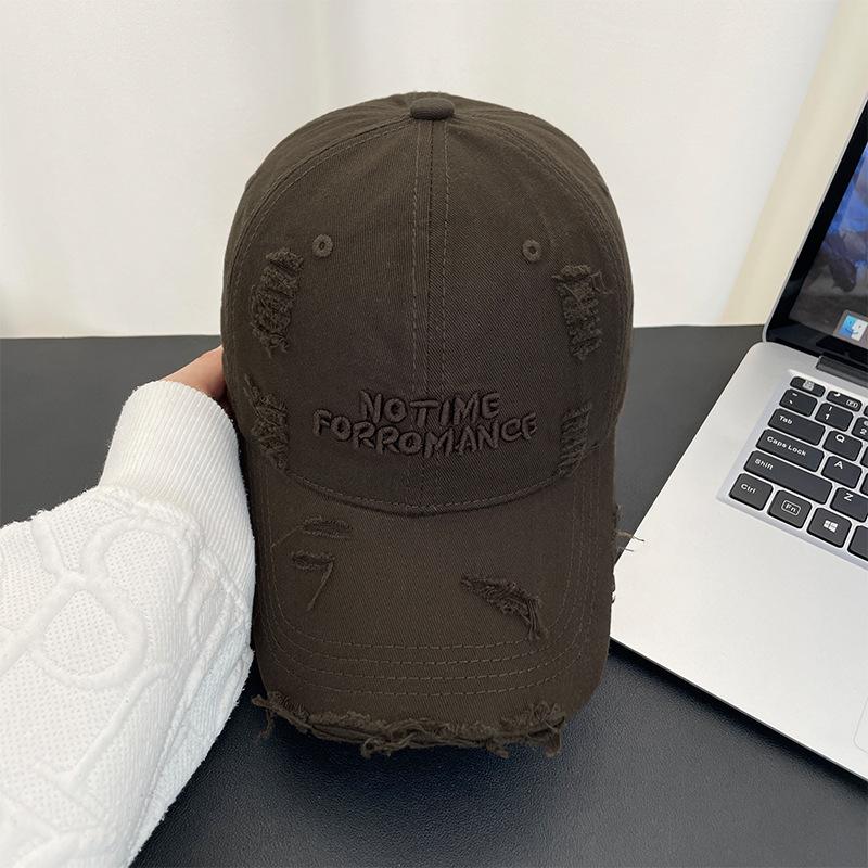 Vintage distressed letter embroidered baseball cap for women, versatile for summer, makes the face look smaller, wide-brimmed soft-top sun hat