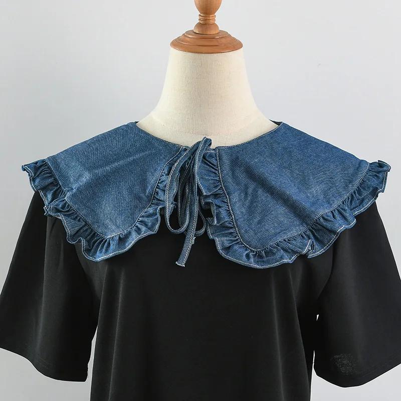 Women Denim Fake Collar Scarf Shawl Shoulders Wraps Cape Removable Neckwear False Collar Clothing Accessories Half Tops Shawls