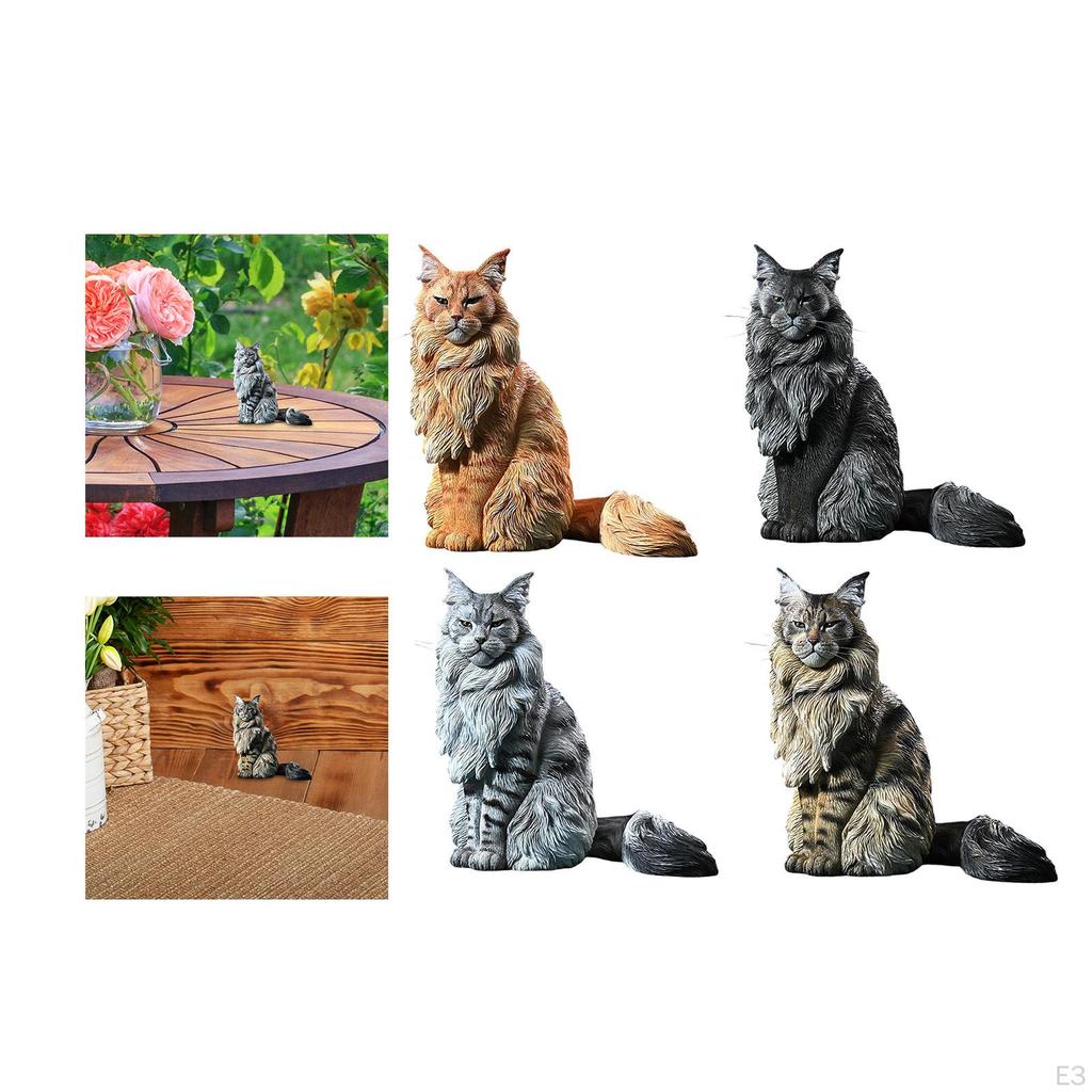 Фигурка кота мейн-куна, украшение для газона, компактная реалистичная скульптура, смола, статуя животного для двора