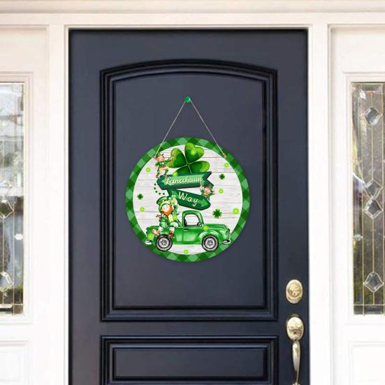 St. Patrick's Day Welcome Door Sign Irish Shamrock Top Hat Plaid Paper Door Hanging Sign Front Door Hanger Decoration Decorative Wall Plaque