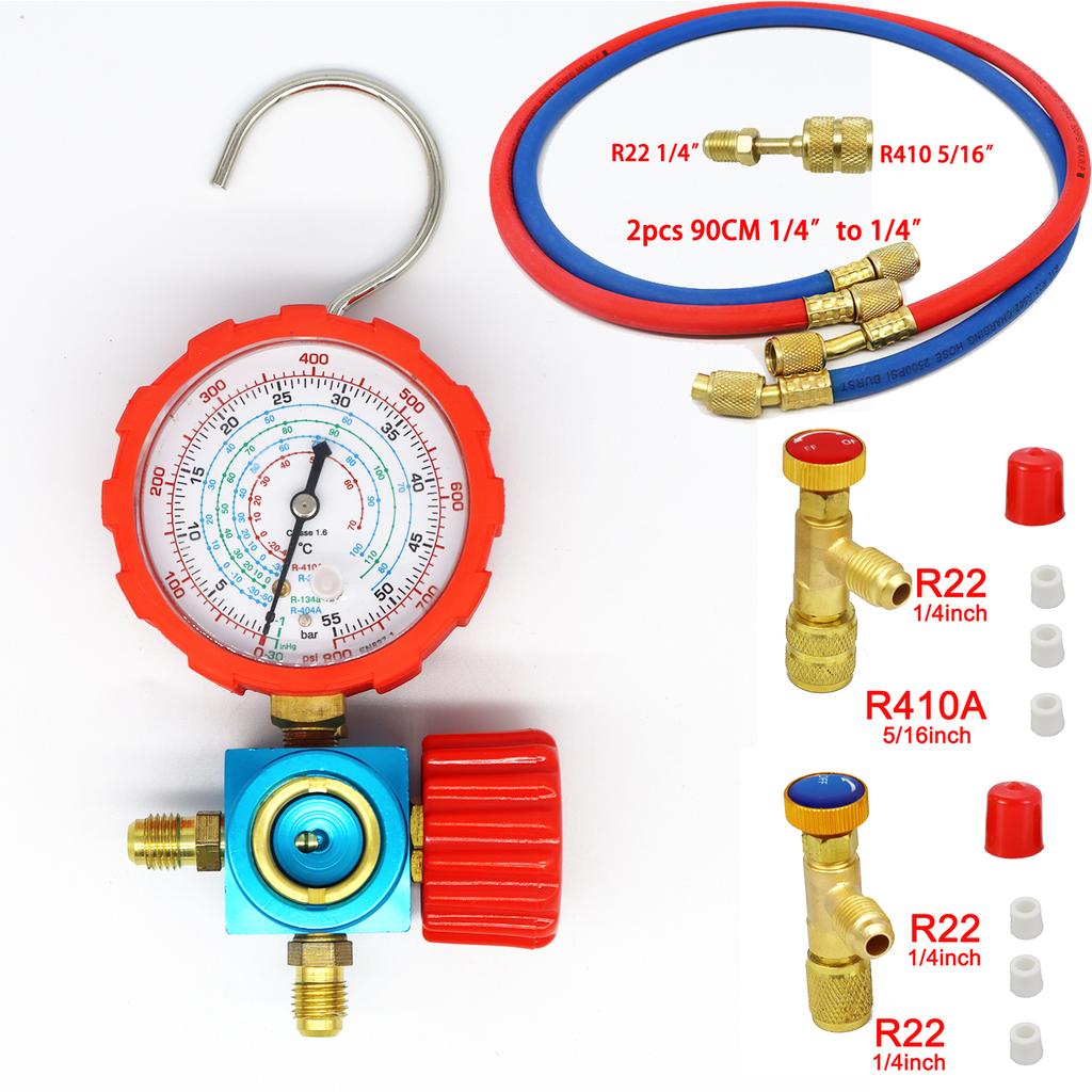 Используется для хладагента R22 R410a, бытового автомобильного кондиционера, комплект для добавления фтора, обычный набор манометров для фреона