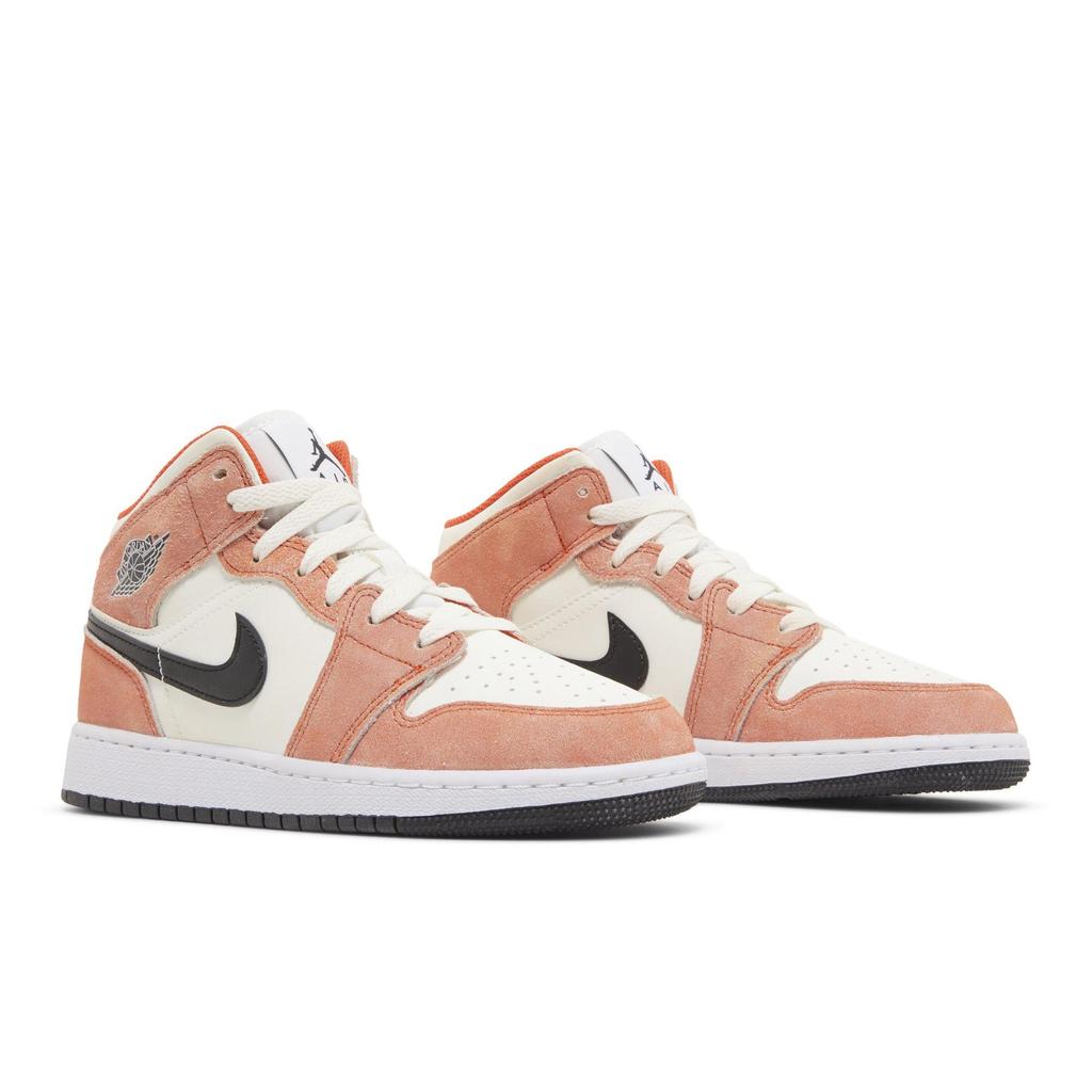 Air Jordan 1 Mid SE Grade School 'Orange Suede' (Unisex) Team Orange / Black / Sail / White / Iron Grey Kids' Basketball Shoes DV1336 800