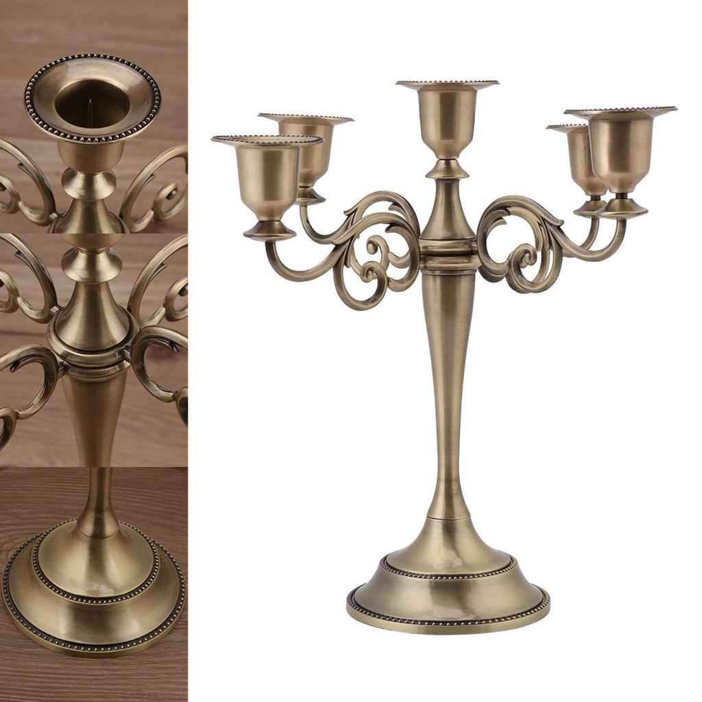 5 Arms Alloy Candle Holder European Style Candelabra Wedding Candlestick Home Decor Bronze