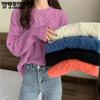White Knitted Fried Dough Twist Women Sweater Loose Knit Pullover Simple Casual Commute Sweet Long Sleeve Top Bottoming Shirt