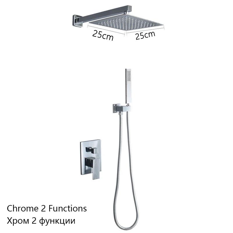 Luxury Brushed Gold/Black/Silver/Grey Hidden Bathroom Shower Faucet Set 10 Inch Shower Head Bathtub Rain Mixer Tap Shower System