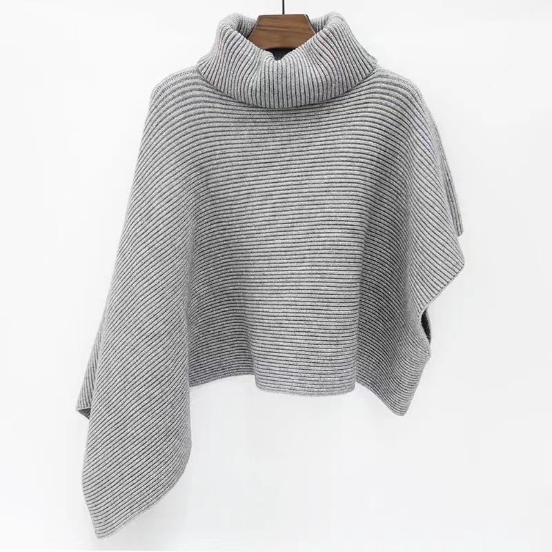 High Necked Irregular Women's Pullover Sweater Solid Color Ladies Cape Shawl Korean Style Simple Versatile Knitted Shawl