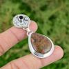 925 Sterling Silver Pear Natural Grass Garnet Black Onyx Mermaid Pendant Jewelry
