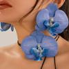 Fashion Butterfly Orchid Stud Earrings Necklace For Women Exaggerated Large Flower Temperament Wedding Jewelry Gifts