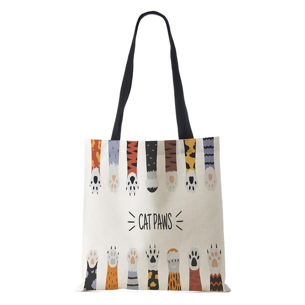 Cat Cartoon Shoulder Bag Reusable Shopper Kawaii Canvas Tote Bag Women Haajuku High Capacity Casual Folding Handbag