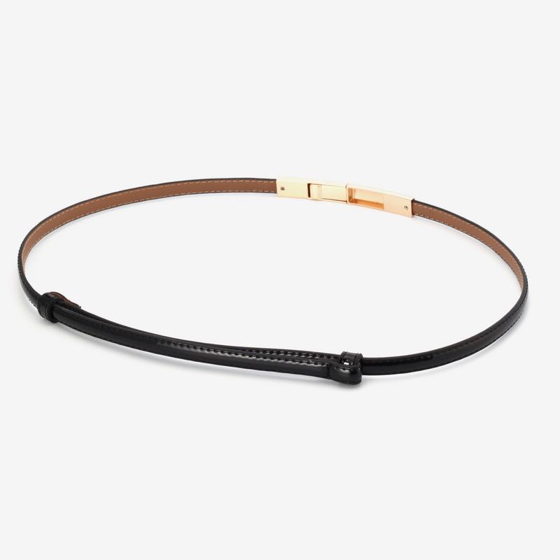 Women's Adjustable Genuine Leather Fashion Belt with Hook - Versatile Patent Leather Waistband, Simple Cowhide Style