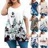 Women's Fashion Large Size Round Neck Short Sleeve Casual Print Loose Pullover Top
